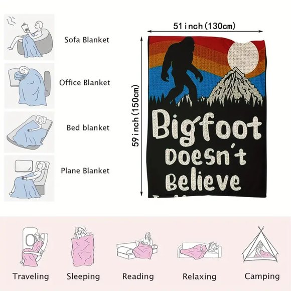 Blanket, Bigfoot Doesn’t Believe in You Either 51″ x 59″ - Picture 2 of 4